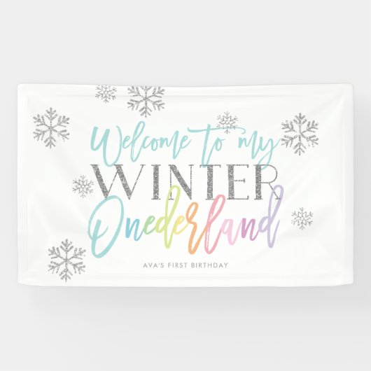 Winter ONEderland Silver Rainbow Welcome Sign. Spandoek (Horizontaal)