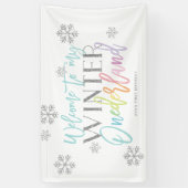 Winter ONEderland Silver Rainbow Welcome Sign. Spandoek (Verticaal)