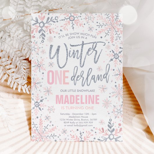 Winter ONEderland Silver Snowflake 1st Birthday Kaart