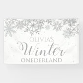 Winter Onederland Silver Snowflakes First Birthday Spandoek (Horizontaal)