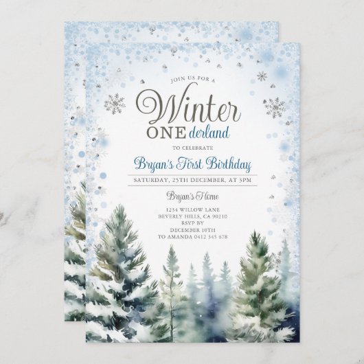 Winter Onederland Silver Snowflakes Tree Verjaarda Kaart (Voorkant / Achterkant)