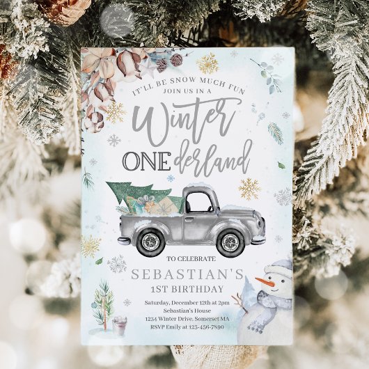 Winter ONEderland Silver Winter Truck Snowman Kaart