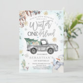 Winter ONEderland Silver Winter Truck Snowman Kaart (Staand voorkant)