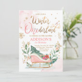 Winter Onederland Sleigh Pink Gold 1e verjaardag Kaart (Staand voorkant)