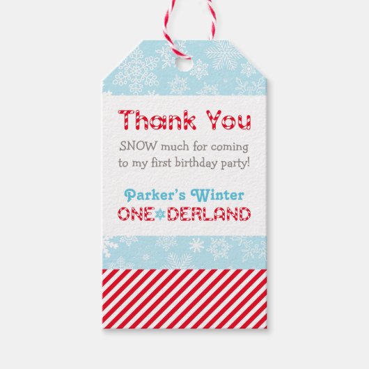 Winter ONEderland Sneeuw Veel Candy Streep Cadeaulabel (Voorkant)