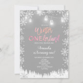 Winter ONEderland Sneeuw Verjaardag Nodig ROZE uit Kaart (Voorkant)