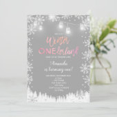 Winter ONEderland Sneeuw Verjaardag Nodig ROZE uit Kaart (Staand voorkant)