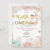 Winter ONEderland Sneeuw Verjaardag uitnodiging Ro (Voorkant)