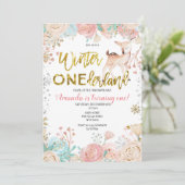 Winter ONEderland Sneeuw Verjaardag uitnodiging Ro (Staand voorkant)