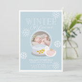 Winter Onederland Sneeuw Wereldbol Blauw 1e verjaa Kaart (Staand voorkant)