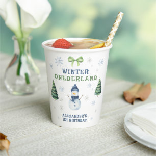 Winter Onederland Sneeuwman 1e Verjaardag  Papieren Bekers