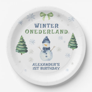 Winter Onederland Sneeuwman 1e Verjaardag Papieren Bordje