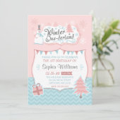 Winter Onederland Sneeuwman Meisje 1e Verjaardag Kaart (Staand voorkant)