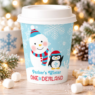 Winter ONEderland Sneeuwman Pinguïn Verjaardag Papieren Bekers