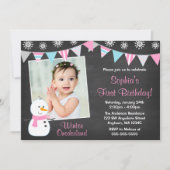 Winter Onederland Sneeuwman schoolbord 1e verjaard Kaart (Voorkant)