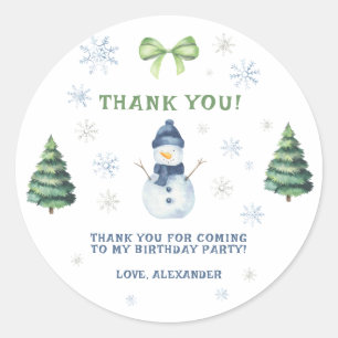 Winter Onederland Sneeuwman Verjaardag Bedankt Ronde Sticker