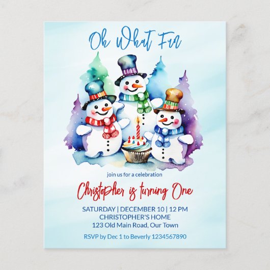 Winter onederland sneeuwmannen verjaardagsfeestje  (Voorkant)