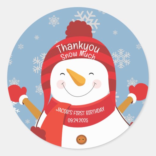 Winter Onederland sneeuwpop jongen 1e verjaardag F Ronde Sticker (Voorkant)