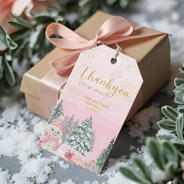 Winter ONEderland Sneeuwpop Meisje Verjaardag Roze Cadeaulabel