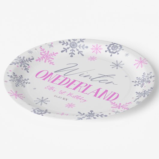 Winter ONEderland Sneeuwvlok 1e Verjaardagsfeest Papieren Bordje (Gekanteld)