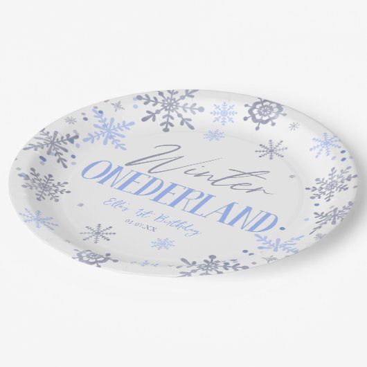 Winter ONEderland Sneeuwvlok 1e Verjaardagsfeest Papieren Bordje (Gekanteld)