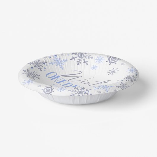 Winter ONEderland Sneeuwvlok 1e Verjaardagsfeest Papieren Kommen (Gebogen)