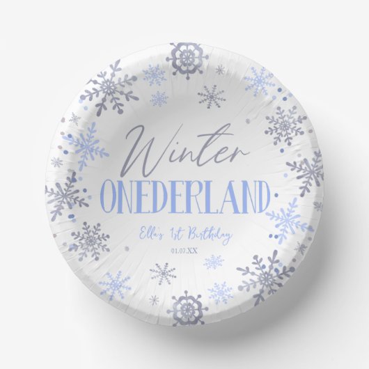 Winter ONEderland Sneeuwvlok 1e Verjaardagsfeest Papieren Kommen (Voorkant)