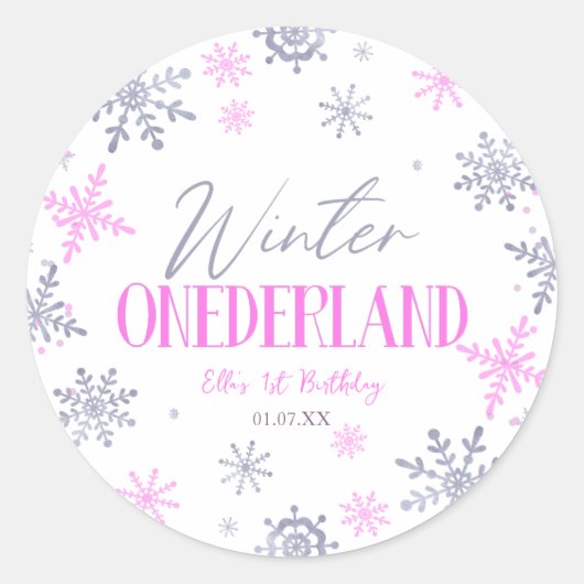 Winter ONEderland Sneeuwvlok 1e Verjaardagsfeest Ronde Sticker (Voorkant)