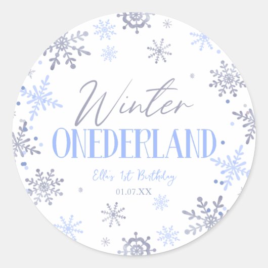 Winter ONEderland Sneeuwvlok 1e Verjaardagsfeest Ronde Sticker (Voorkant)