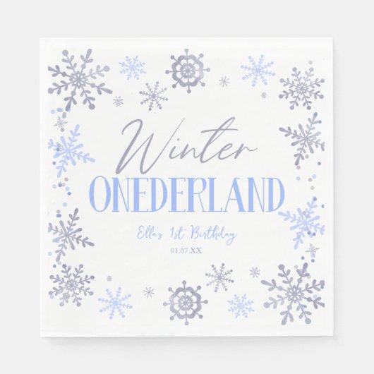 Winter ONEderland Sneeuwvlok 1e Verjaardagsfeest Servet (Voorkant)