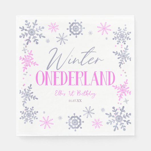 Winter ONEderland Sneeuwvlok 1e Verjaardagsfeest Servet (Voorkant)