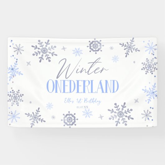 Winter ONEderland Sneeuwvlok 1e Verjaardagsfeest Spandoek (Horizontaal)
