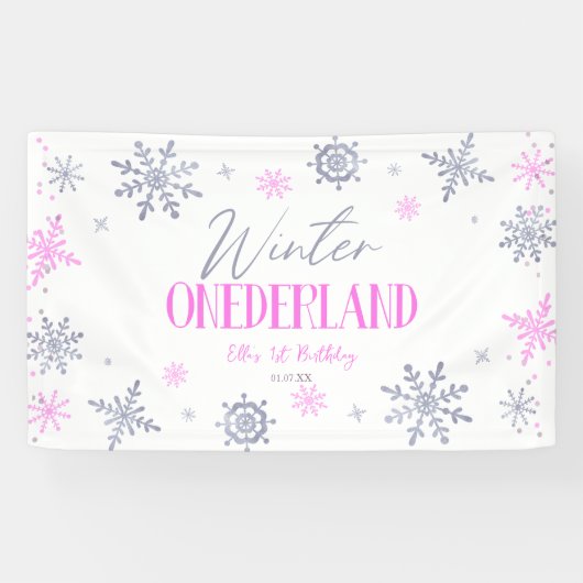 Winter ONEderland Sneeuwvlok 1e Verjaardagsfeest Spandoek (Horizontaal)
