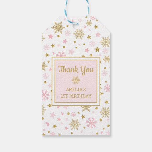 Winter ONEderland Sneeuwvlok Roze Goud Verjaardag Cadeaulabel (Achterkant)