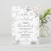 Winter Onederland Sneeuwvlok Witte Bloemen Verjaar Kaart (Staand voorkant)