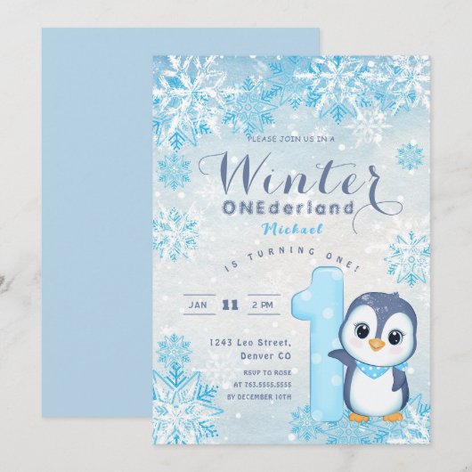 Winter Onederland Sneeuwvlokken Blauwe Jongen 1e V (Voorkant / Achterkant)