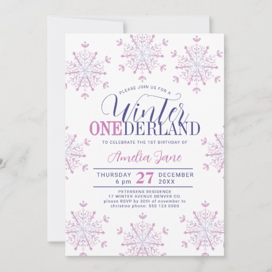 Winter Onederland sneeuwvlokken meisje 1e verjaard Kaart (Voorkant)