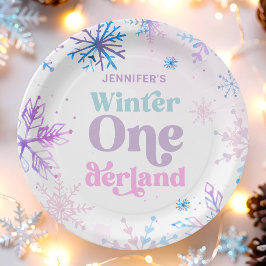 Winter Onederland Sneeuwvlokken Meisje Sneeuw Verj Papieren Bordje