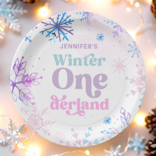 Winter Onederland Sneeuwvlokken Meisje Sneeuw Verj Papieren Bordje