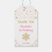 Winter ONEderland Sneeuwvlokken Roze Goud Verjaard Cadeaulabel (Voorkant)