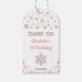 Winter ONEderland Sneeuwvlokken Roze Zilver Verjaa Cadeaulabel (Voorkant)