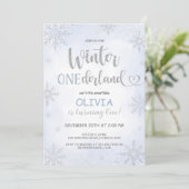 Winter Onederland Sneeuwvlokken Verjaardag Uitnodi Kaart (Staand voorkant)