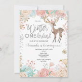 Winter ONEderland Snow Birthday Invitation Silver Kaart (Voorkant)
