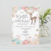 Winter ONEderland Snow Birthday Invitation Silver Kaart (Staand voorkant)