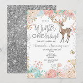 Winter ONEderland Snow Birthday Invitation Silver Kaart (Voorkant / Achterkant)