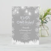 Winter ONEderland Snow Birthday Invite Snow Kaart (Staand voorkant)