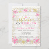 Winter ONEderland Snow Pink Gold 1st verjaardag Kaart (Voorkant)