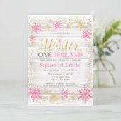 Winter ONEderland Snow Pink Gold 1st verjaardag Kaart (Staand voorkant)