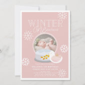 Winter Onederland Snow Wereldbol Roze 1e verjaarda Kaart (Voorkant)