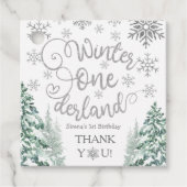 Winter ONEderland Snow Winter Forest 1e verjaardag Bedankjes Labels (Voorkant)
